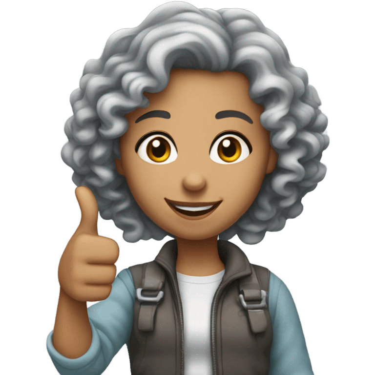 Grey curly hair girl with thumb up, lighter skin, narrower face emoji