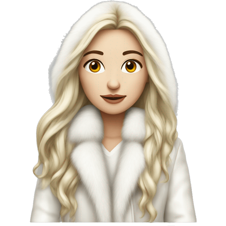 Realistic pretty Russian woman with long hair with white fur coat emoji