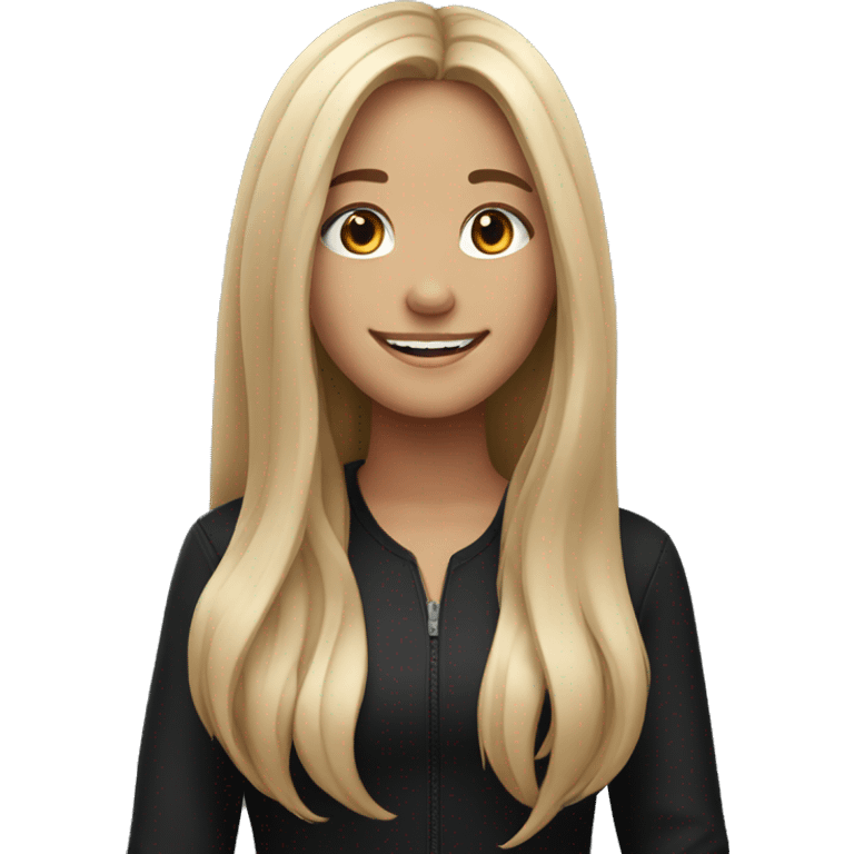 smiling girl with long hair with black outfit emoji