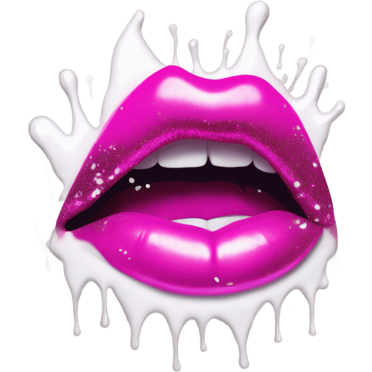 White paint dripping from hot pink ombre glittery lips emoji