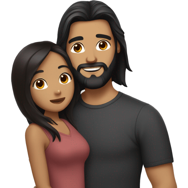 A beautiful white man with long dark brown hair and beard hugging a Filipino girl with brown skin and with long straight black hair   emoji