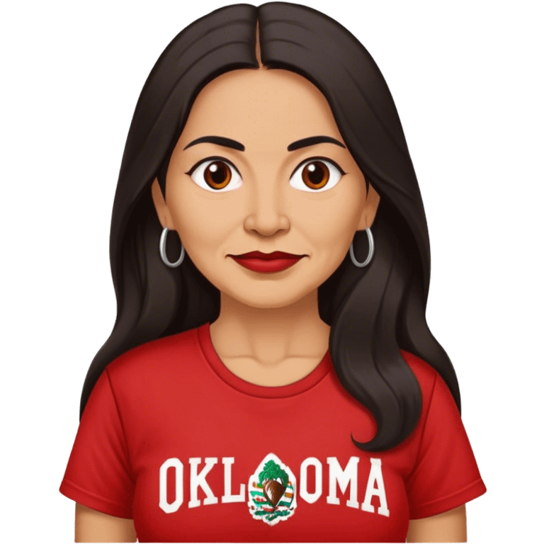 50 year old Mexican woman long hair in a red “OKLAHOMA” t-shirt emoji