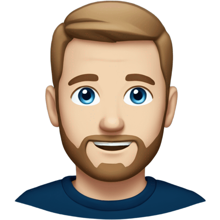 irish man blue eyes, brown short receding hair and short beard, wearing a smart navy blue jumper. emoji