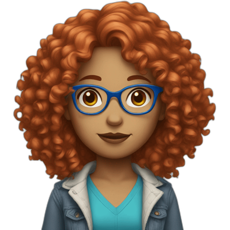 girl with curly red hair and blue glasses emoji