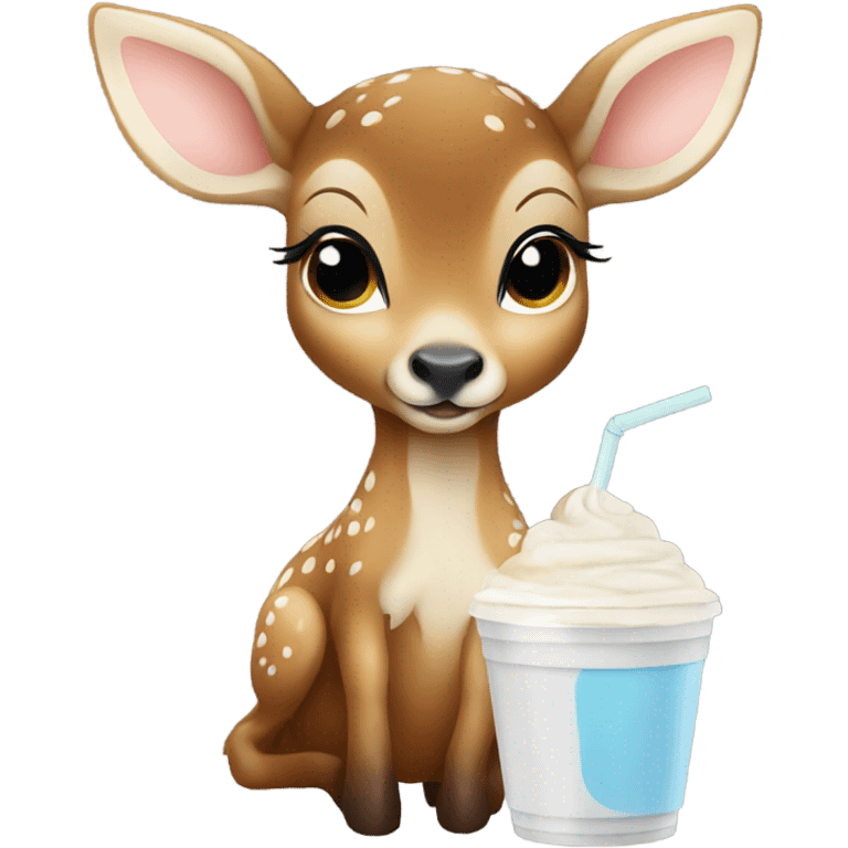 Small Baby deer drinking iced coffee emoji