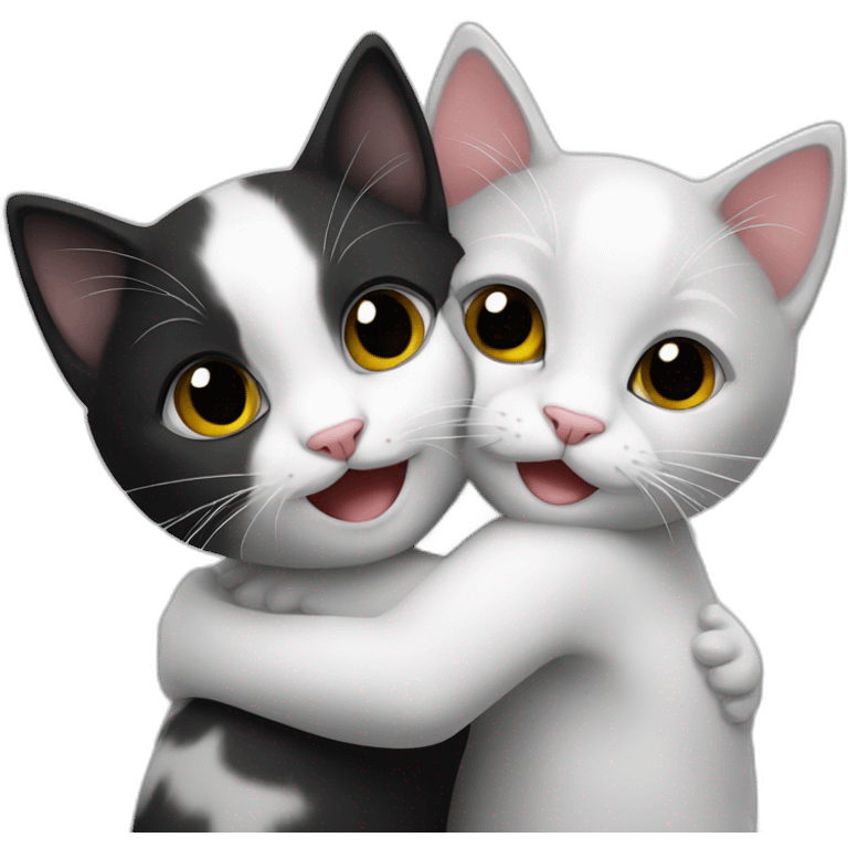 Black and white kittens are hugging emoji