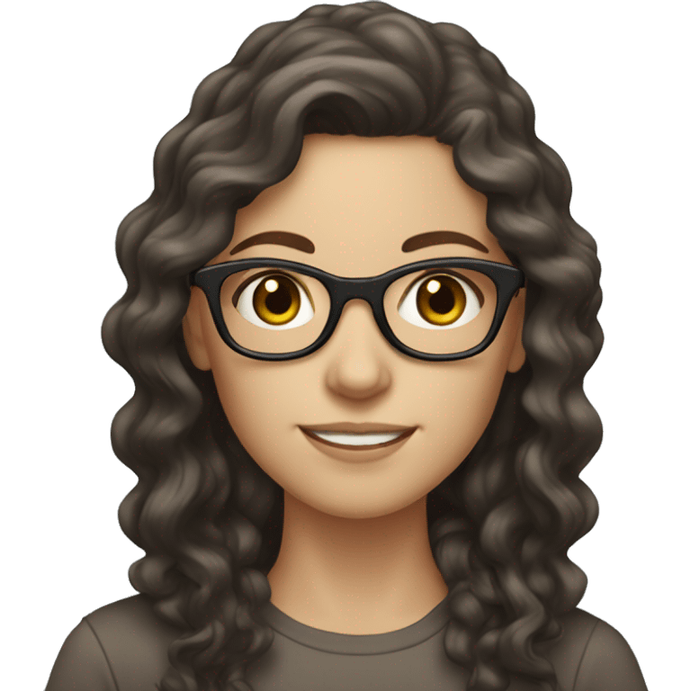 White girl with long curly dark brown hair and glasses emoji