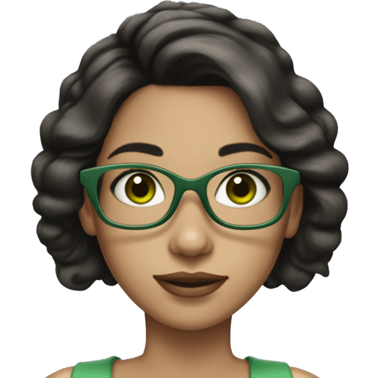 Girl with fair skin, short straight dark hair, big green square eyeglasses, pearl earrings emoji