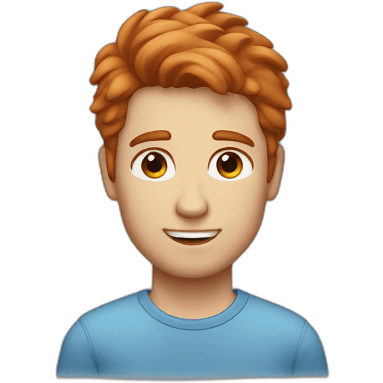 man with ginger auburn hair, stubble, one blue eye and one blue and brown eye emoji