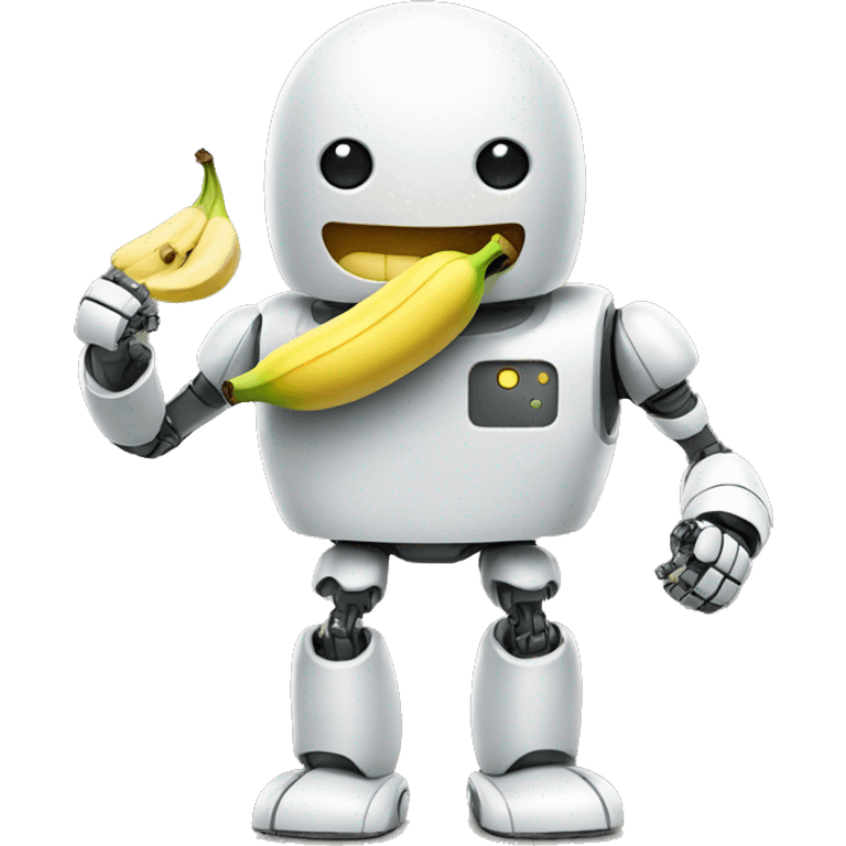 Smiling robot holding a banana emoji