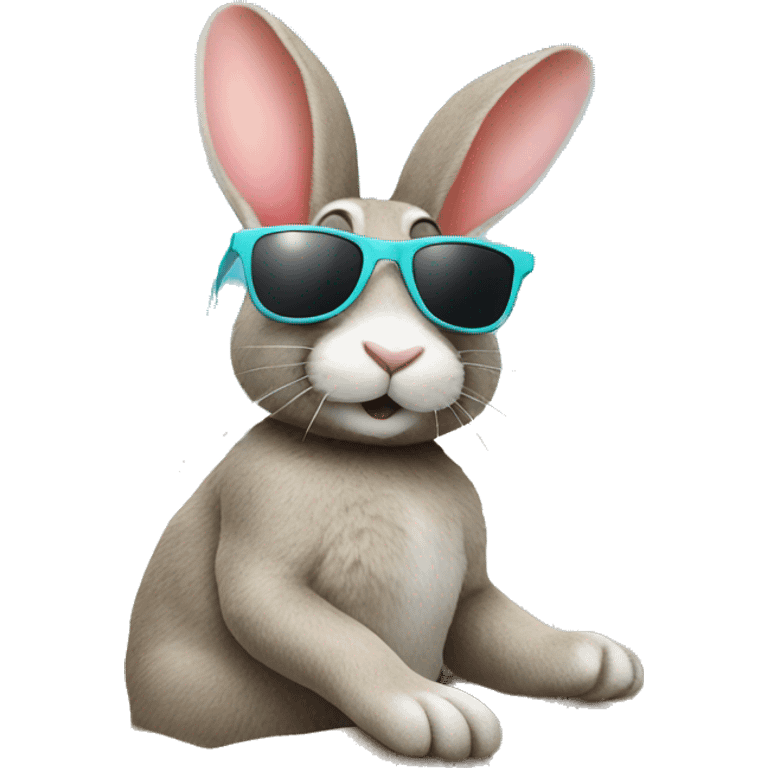 sunglasses rabbit lays on beach emoji