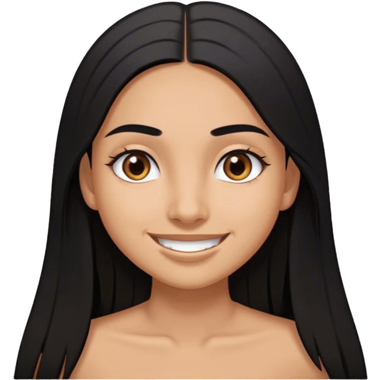 Tan girl with long straight hair bright eyes high eyebrows and chamorro features smiling emoji