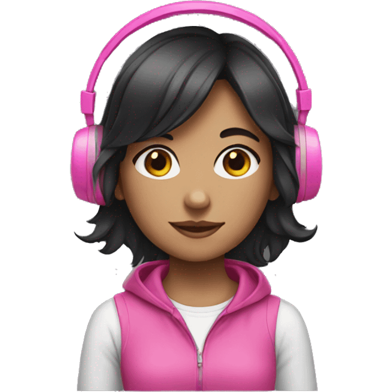 Dark hair girl with pink headphones emoji