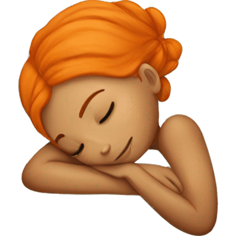 Tan girl with orange hair sleeping on pillow emoji