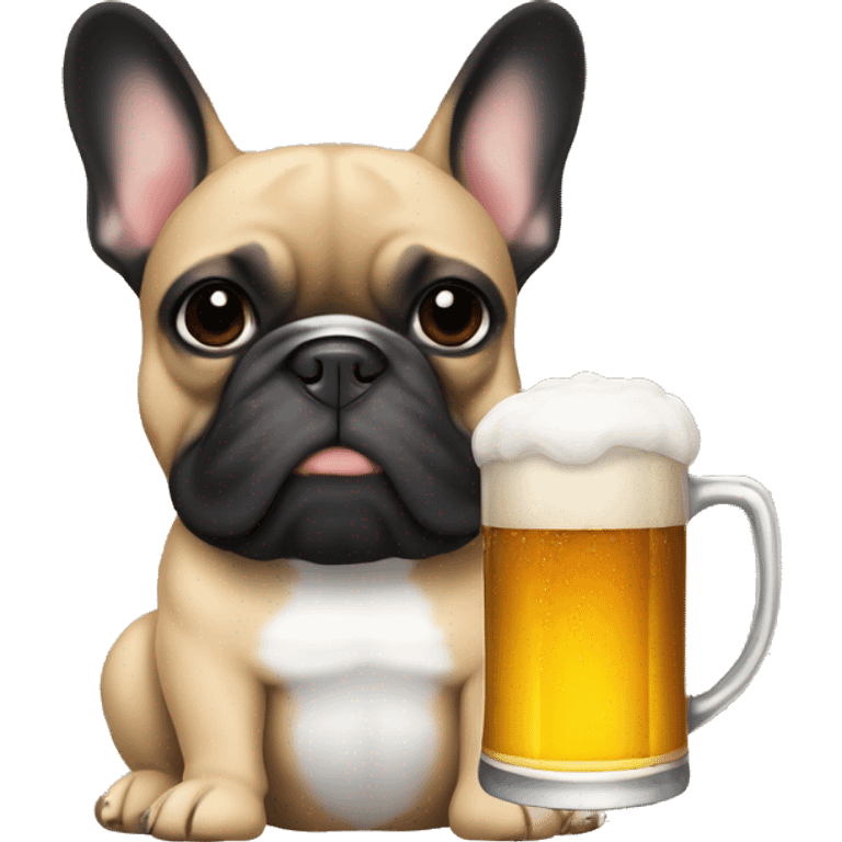 Tan and black french bulldog holding beer emoji