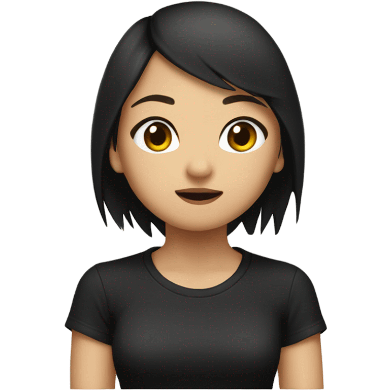 An Asian girl with short brown hair and black “Metallica” t-shirt emoji