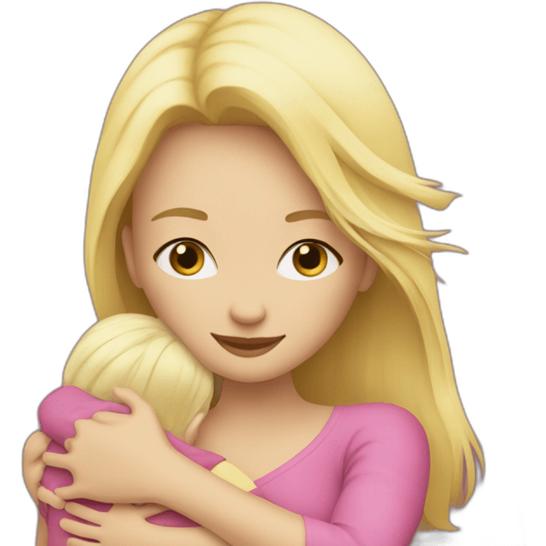 The woman blonde hugs the girl emoji