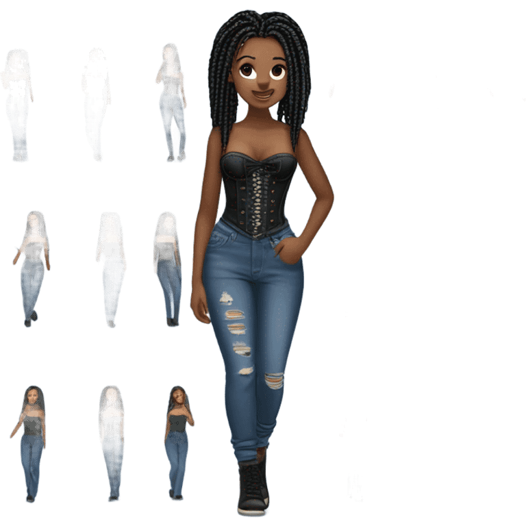 Black girl with box braids posing full body jeans corset top emoji