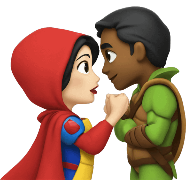 Snow White kissing red ninja turtle emoji