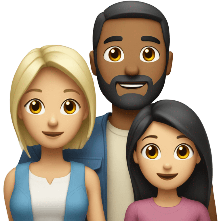 Puerto rican beard short black hair  husband with blond long hair wife and brown long hair daughter Family  emoji