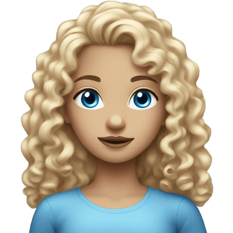 Beautiful Girl with long curly fair hair, blue eyes,  emoji