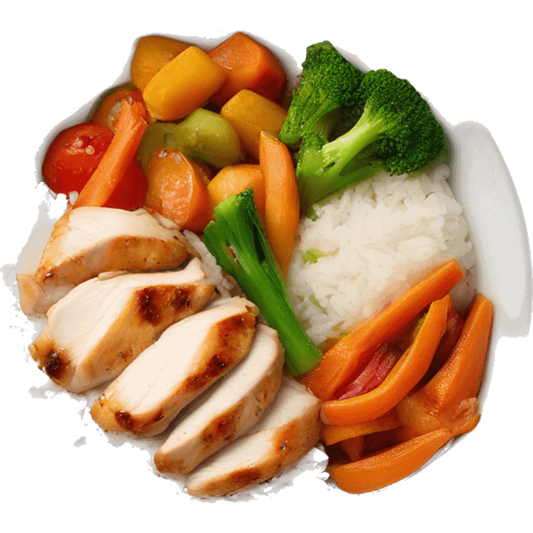 chicken breast and veggies with rice bowl with sauce emoji