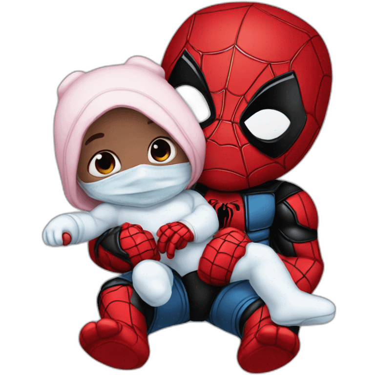 Baby deadpool with the baby Spiderman emoji