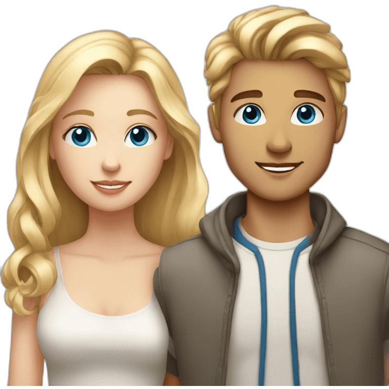 young male with dark blonde hair and blue eyes with his girlfriend with bright long blonde hair and blue eyes emoji