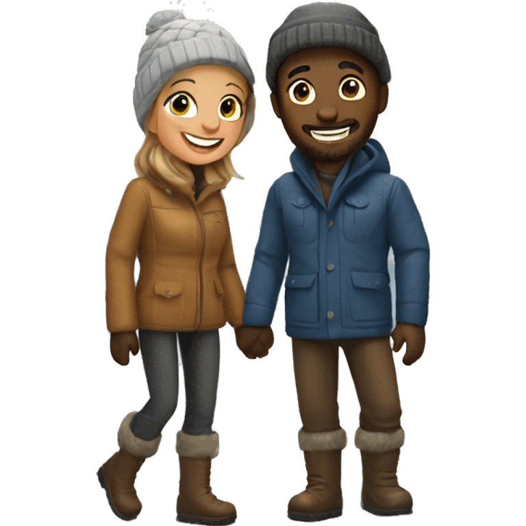 happy couple outdoors in snow emoji