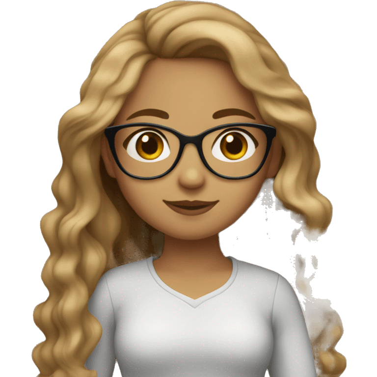 Girl with light brown wavy hair , with light tan skin and glasses. Also brown eyes emoji