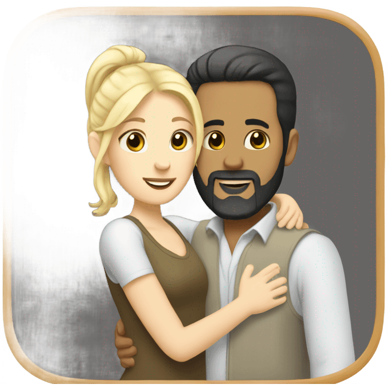 Man, white skin, short black hair, long beard, hugging a white woman, blonde hair  emoji