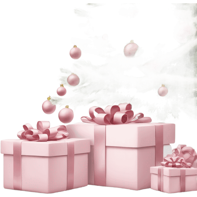 Light pink Christmas gifts under a white Christmas tree  emoji