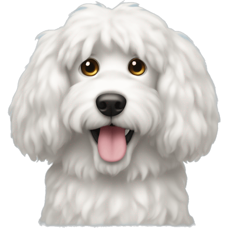 A white and fluffy daschud dog with floppy ears emoji