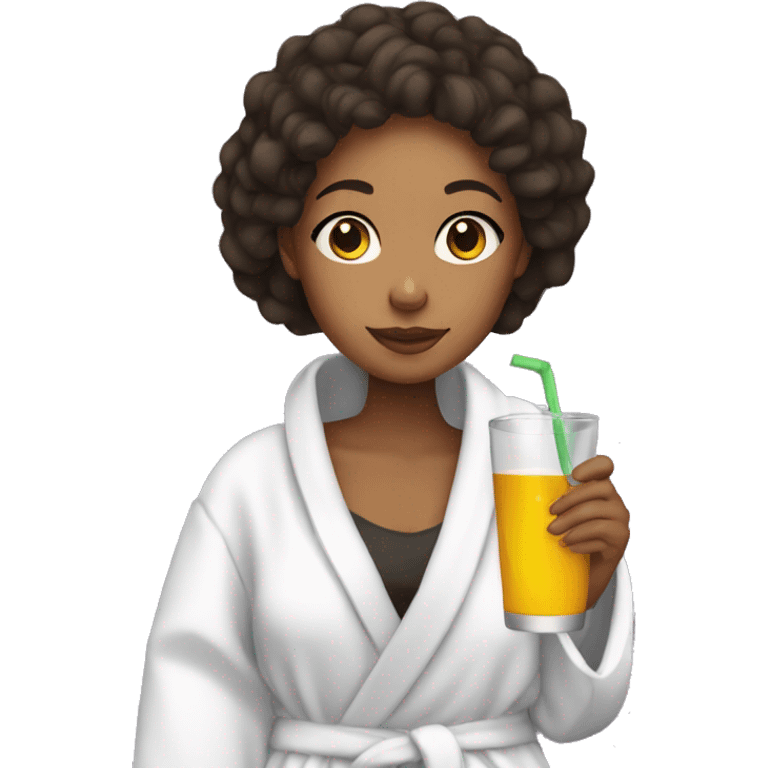 mixed girl in bathrobe drinking a drink emoji