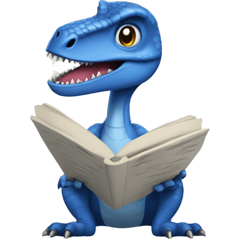 blue velociraptor reading a boo emoji