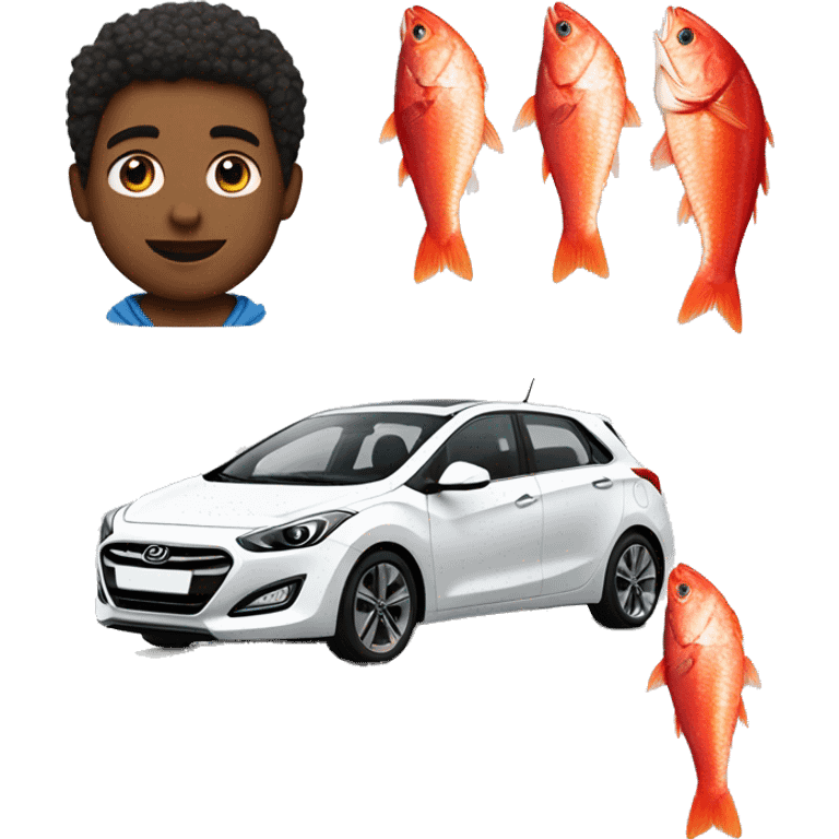 Boy with red mullet driving a white Hyundai i30 emoji