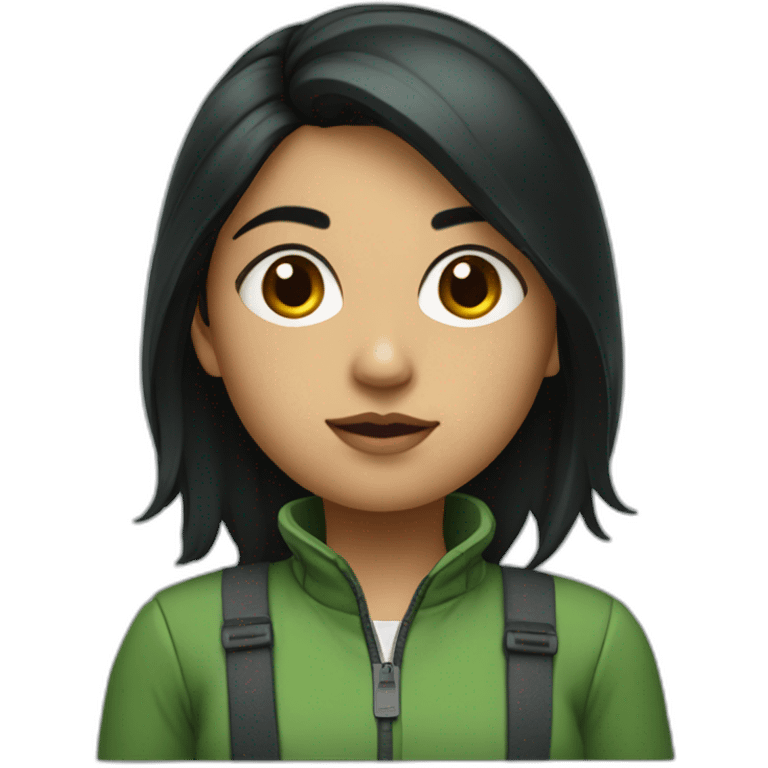 South Asian girl who wears green jacket and has a black hair, with a tiny black mark on her right cheek, closer to nose emoji