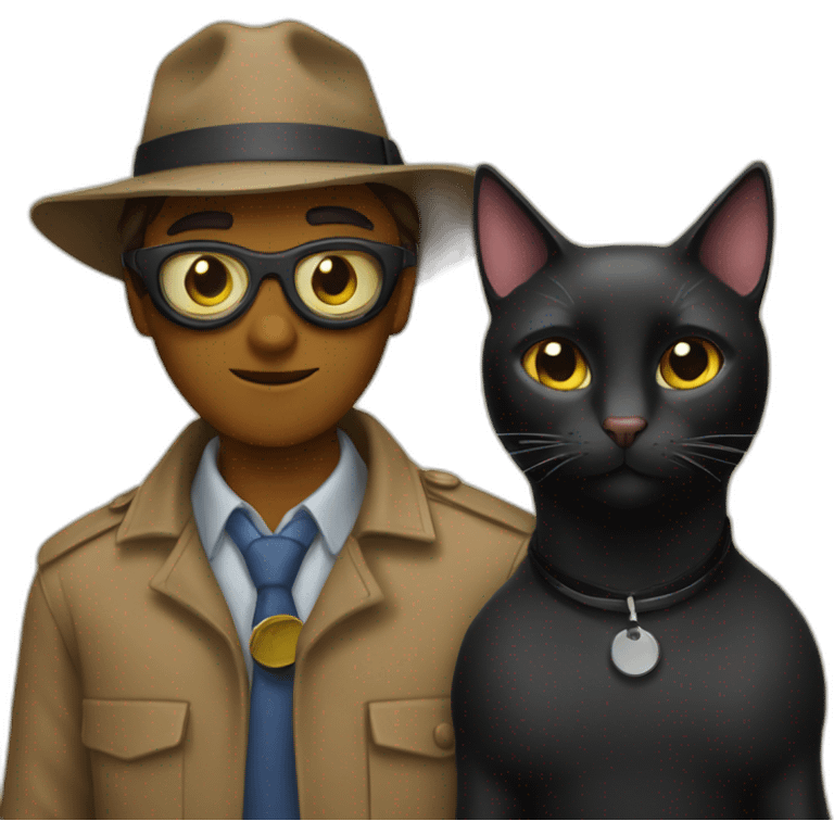 Tabby and black cat detectives emoji