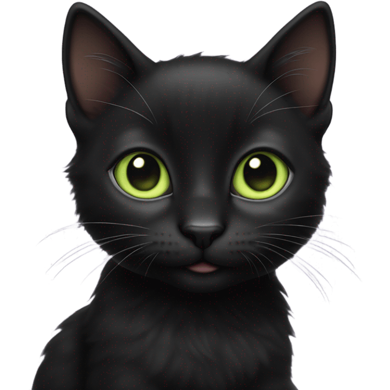 Black kitten soft happy light green big eyes emoji