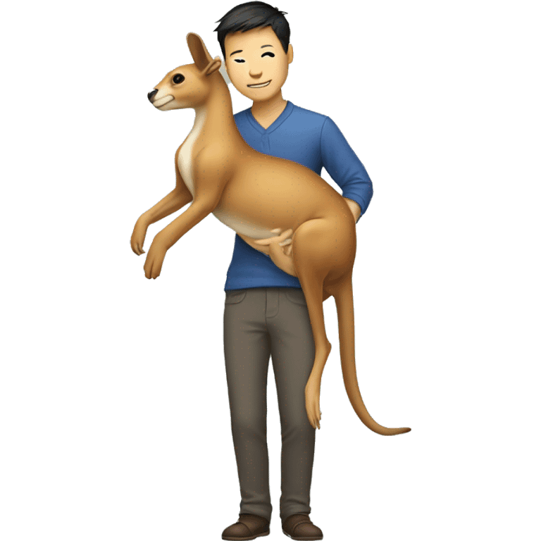 Chinese male holding a kangaroo upside down by its tail emoji