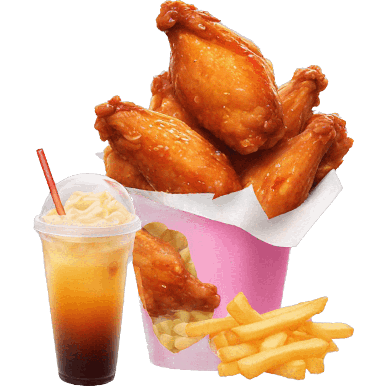 Chicken wings with fries and bubble tea emoji