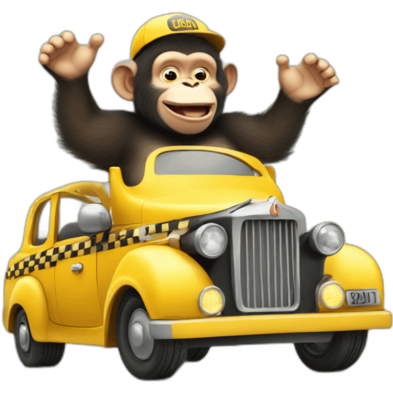 Cute fat chimp driving taxi emoji