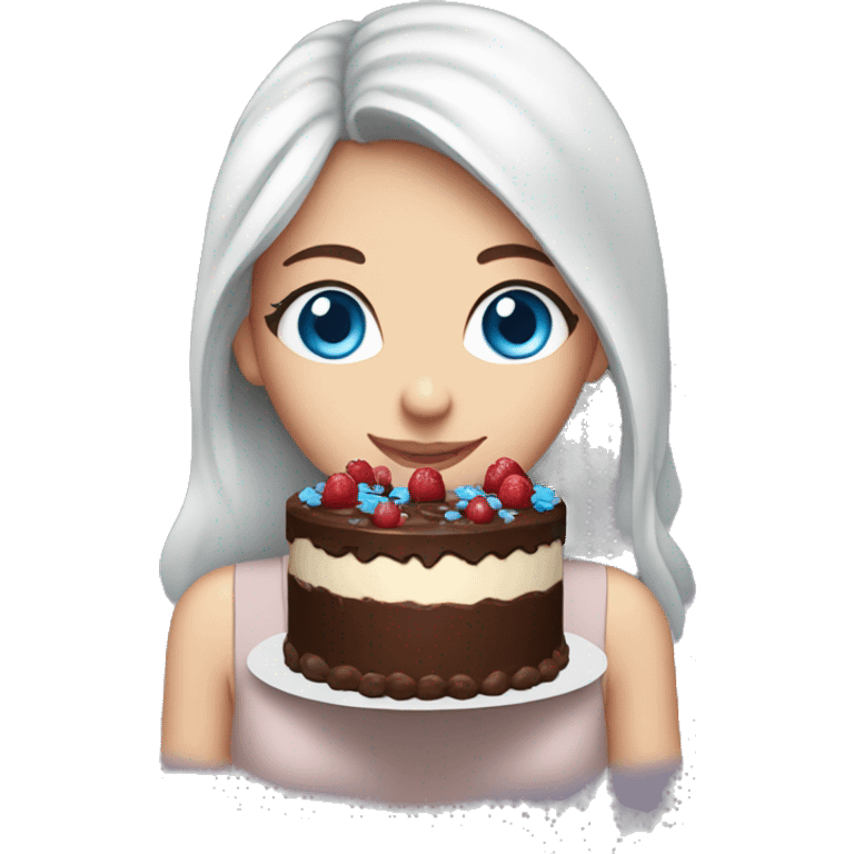 Girl Blue eyes holding chocolate cake  emoji