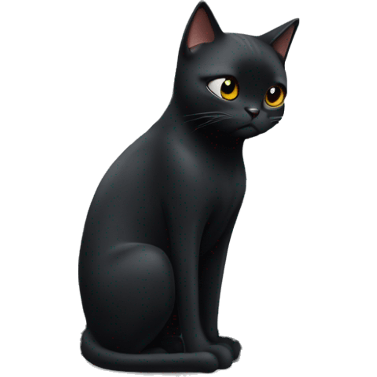 Black cat on top of a fridge looking upset but being funny emoji