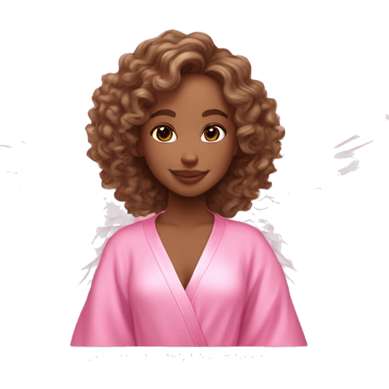 light brown haired girl with Victoria secret curls with a pink robe and light pink wings with skincare on emoji