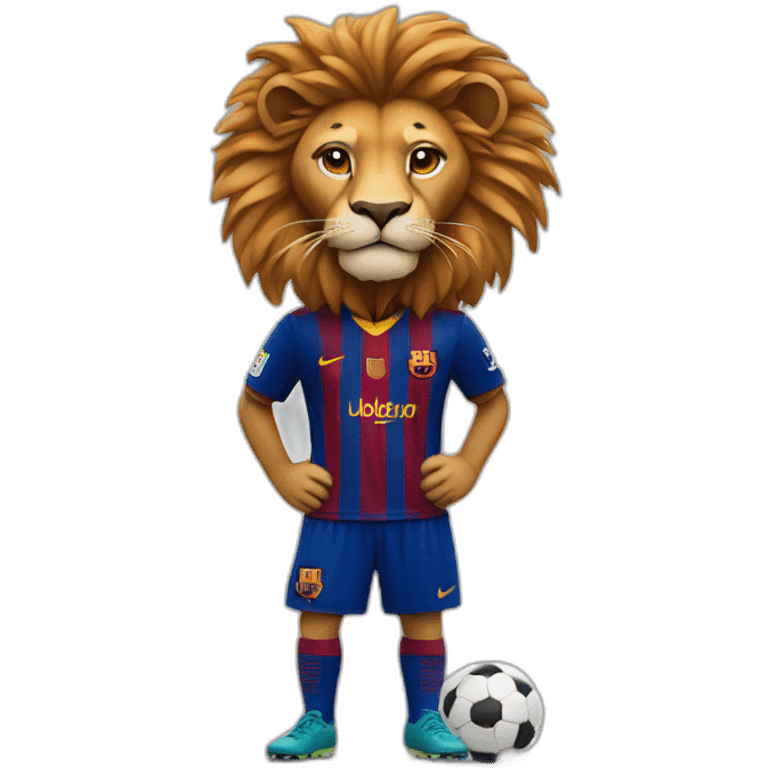 lion dressed in barcelona soccer gear emoji