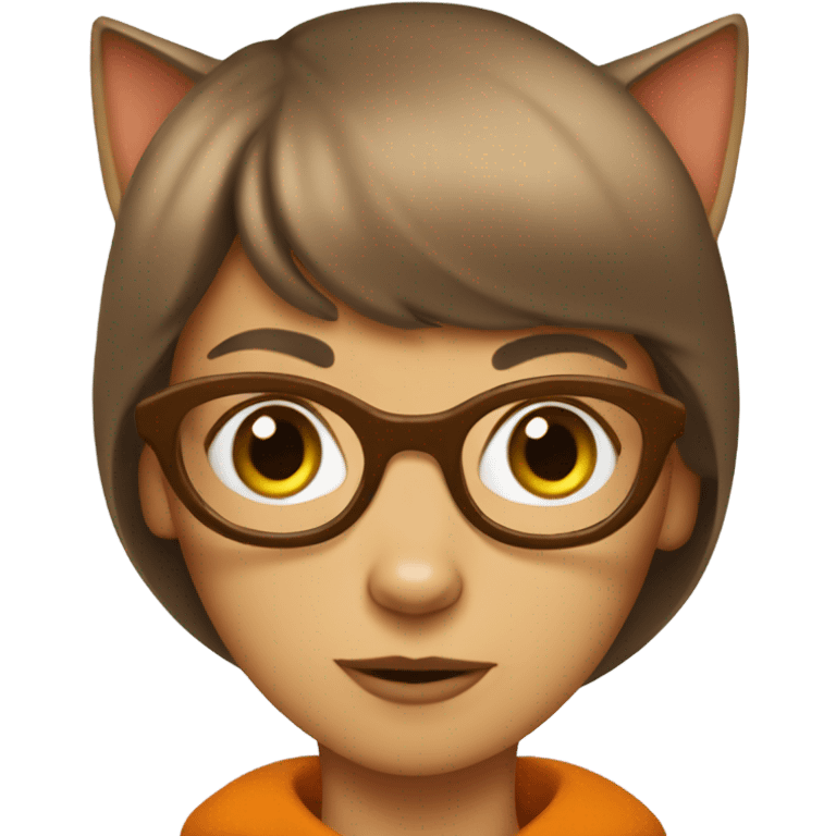 Cat looking like Velma from scooby doo emoji