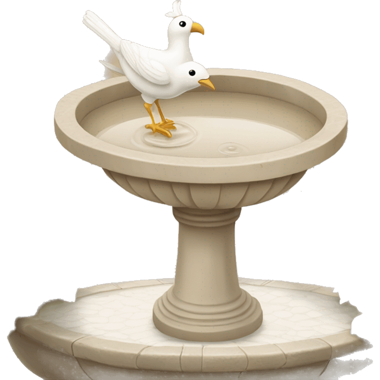 Vintage beige bird bath with a white bird in courtyard  emoji