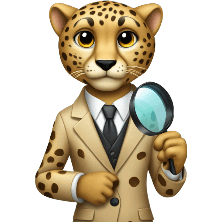 Cheetah in a classic suit with a magnifying glass in his paw emoji