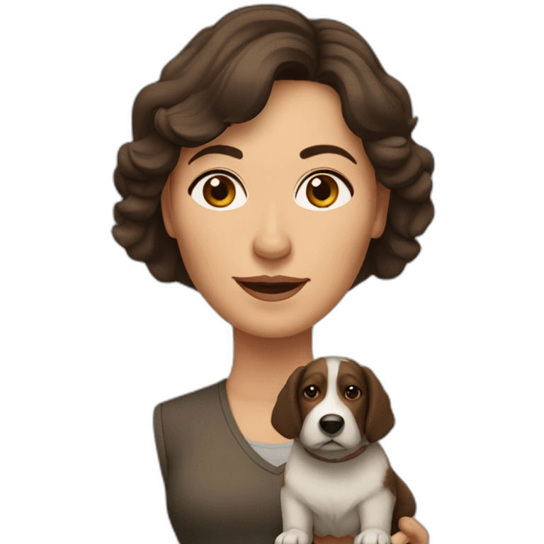 middle aged brunette woman with medium hair and shepard dog emoji